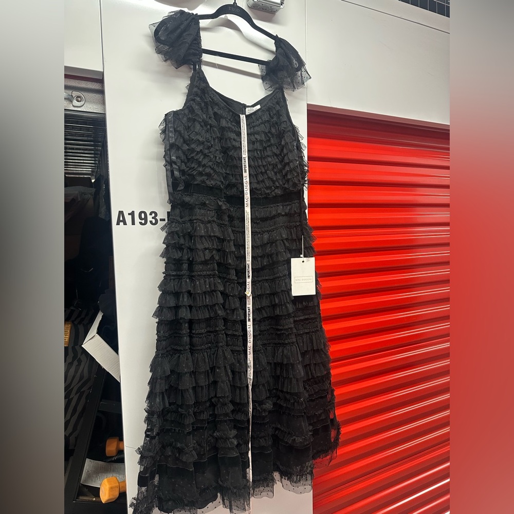 Black Ruffle Cap Sleeve Tiered Midi DressRegular price$398 USD - Picture 7 of 12
